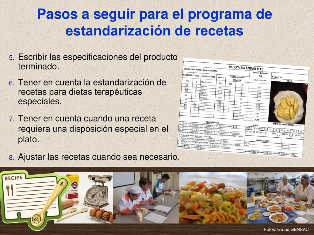 Pasos a seguir para el programa de estandarización de recetas