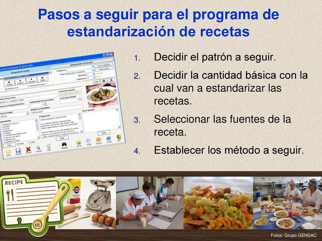 Pasos a seguir para el programa de estandarización de recetas