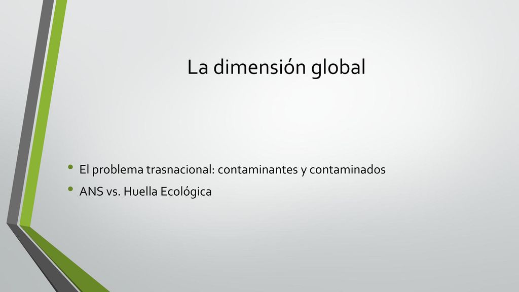 La dimensión global El problema trasnacional: contaminantes y contaminados ANS vs. Huella Ecológica