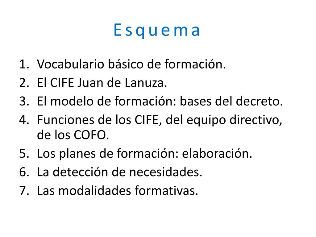 Esquema Vocabulario básico de formación. El CIFE Juan de Lanuza.