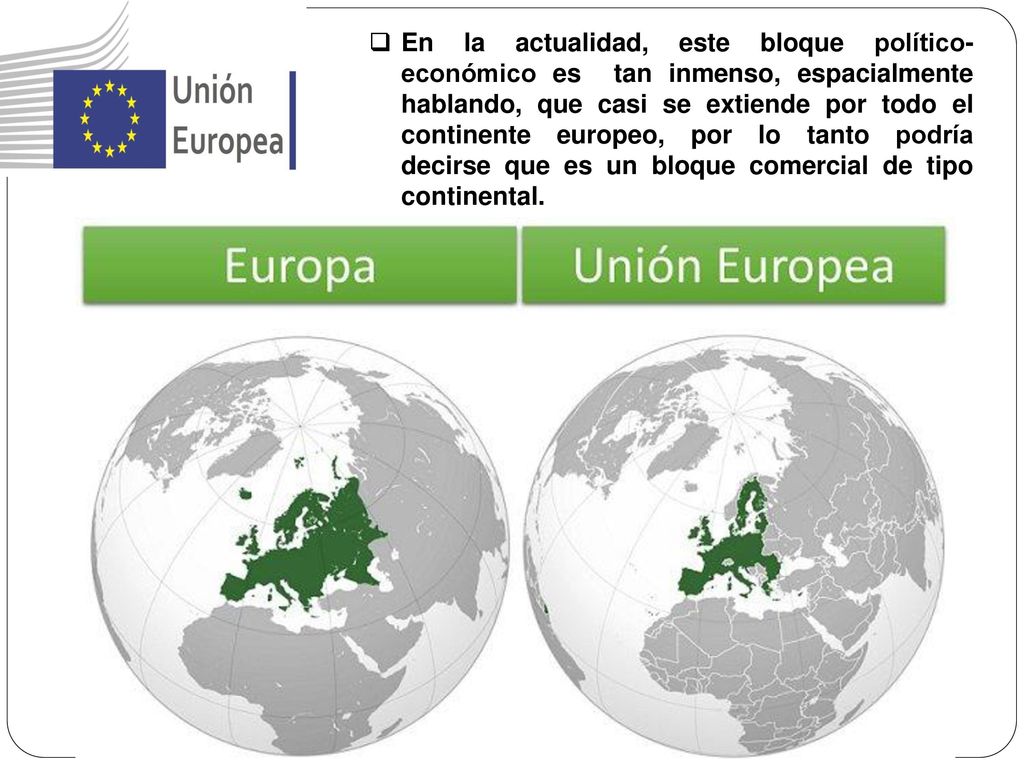 En la actualidad, este bloque político-económico es tan inmenso, espacialmente hablando, que casi se extiende por todo el continente europeo, por lo tanto podría decirse que es un bloque comercial de tipo continental.