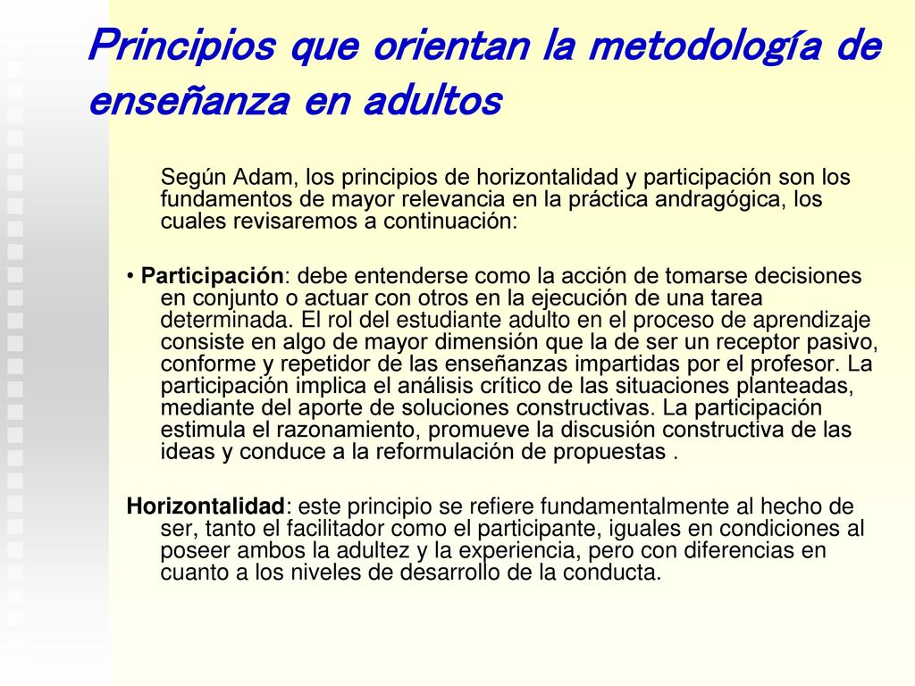 Principios que orientan la metodología de enseñanza en adultos