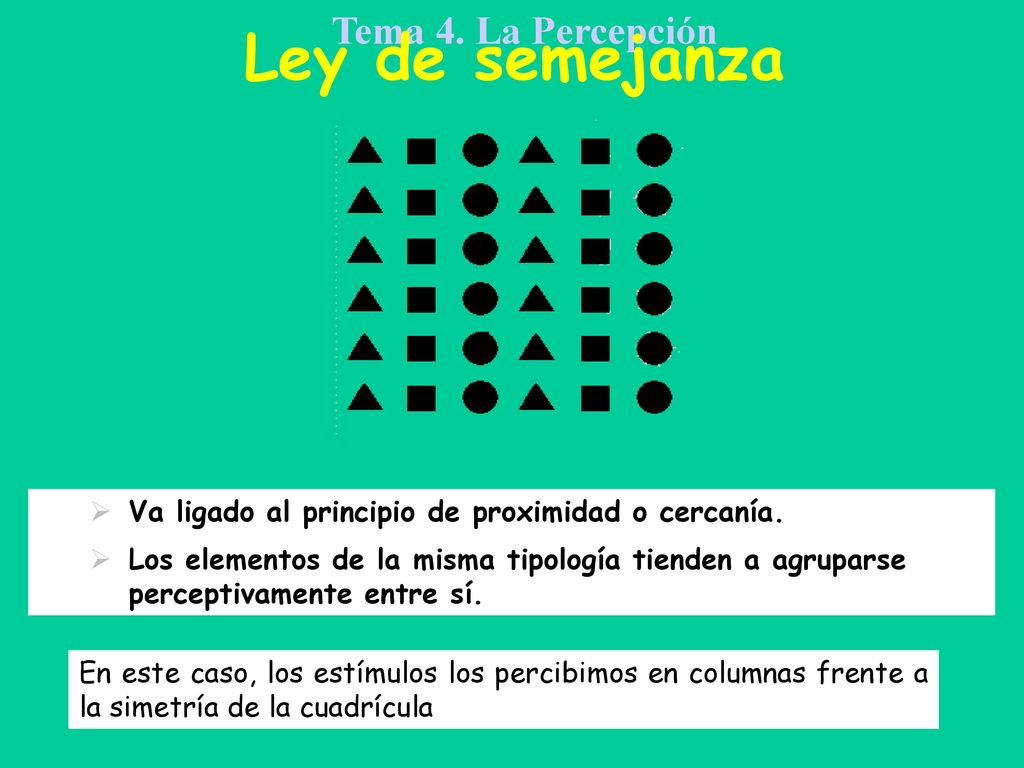 Ley de semejanza Va ligado al principio de proximidad o cercanía.