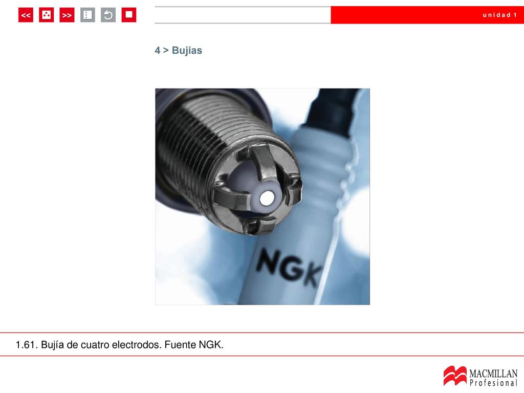 4. Bujías 4 > Bujías Bujía de cuatro electrodos. Fuente NGK.