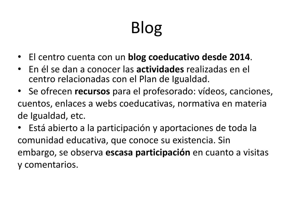 Blog El centro cuenta con un blog coeducativo desde 2014.