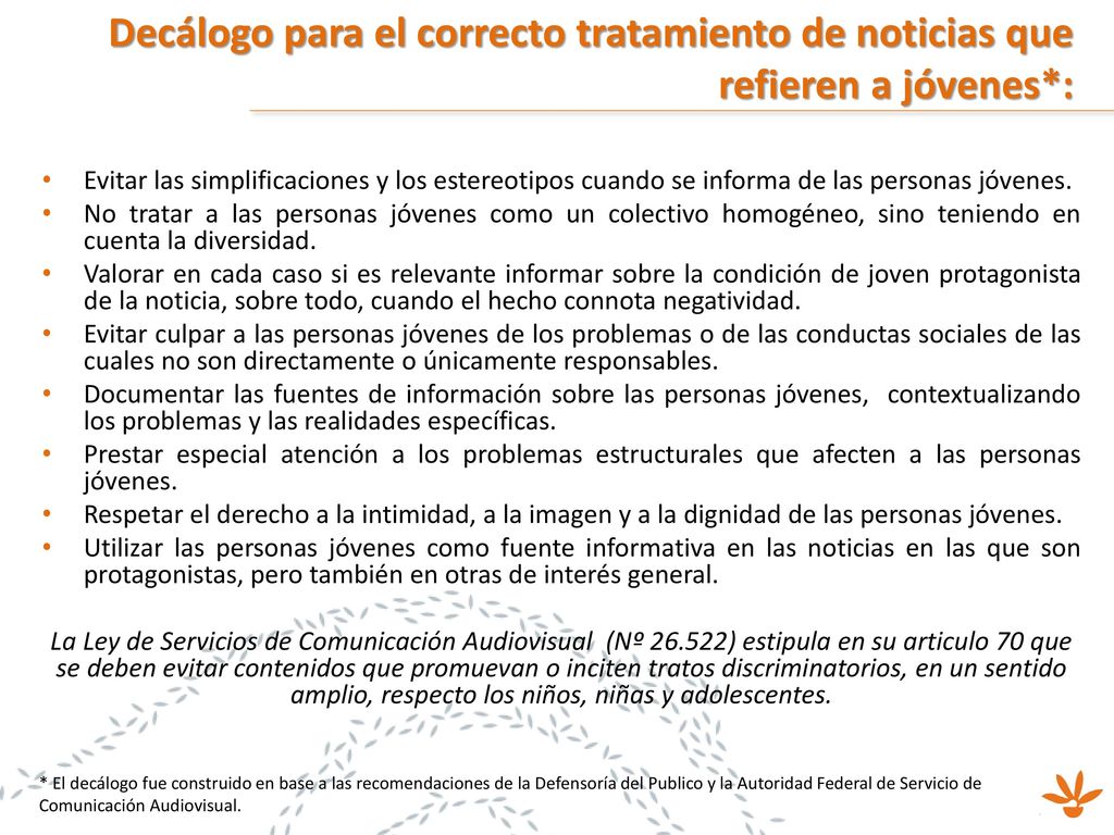 Decálogo para el correcto tratamiento de noticias que refieren a jóvenes*: