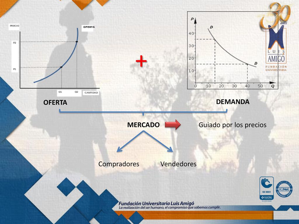 + OFERTA DEMANDA MERCADO Guiado por los precios Compradores Vendedores