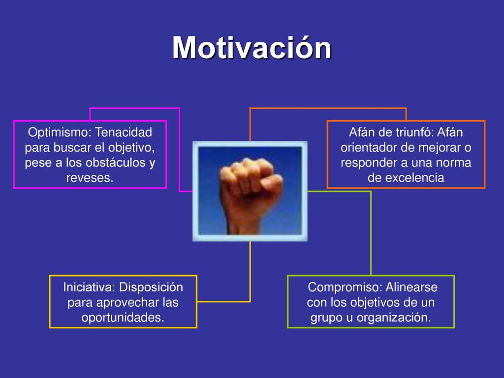 Motivación Optimismo: Tenacidad para buscar el objetivo, pese a los obstáculos y reveses.