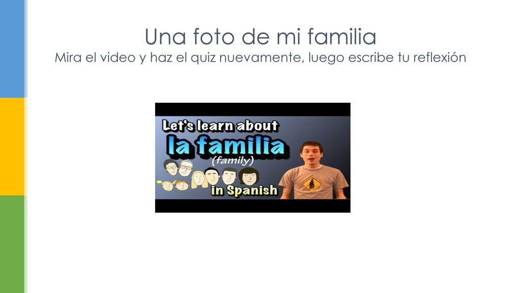 Una foto de mi familia Mira el video y haz el quiz nuevamente, luego escribe tu reflexión