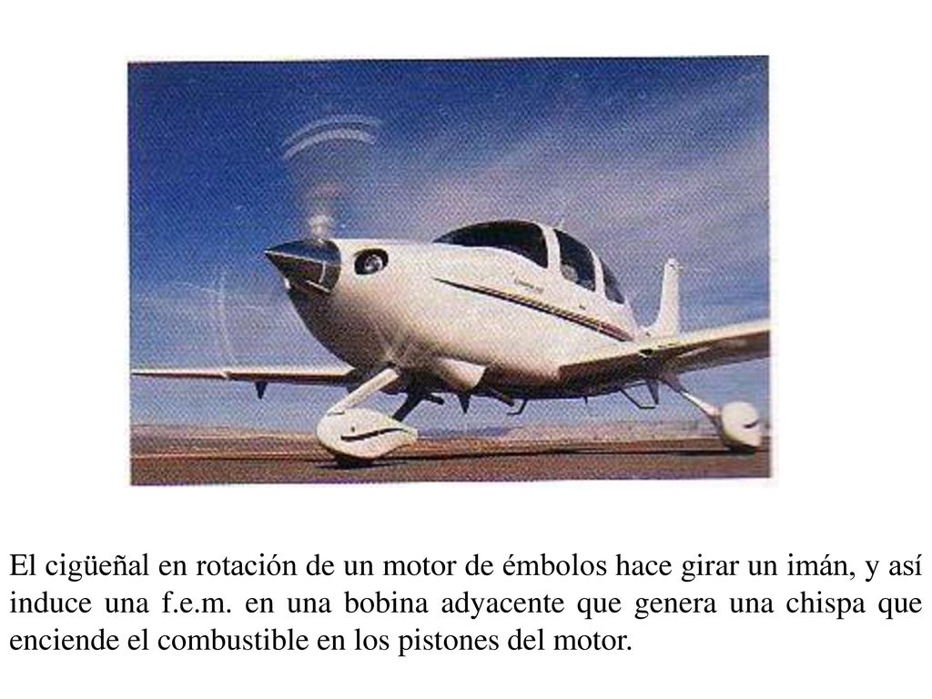 El cigüeñal en rotación de un motor de émbolos hace girar un imán, y así induce una f.e.m.
