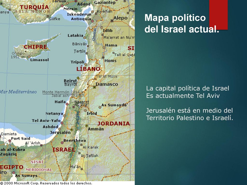 Mapa político del Israel actual. La capital política de Israel