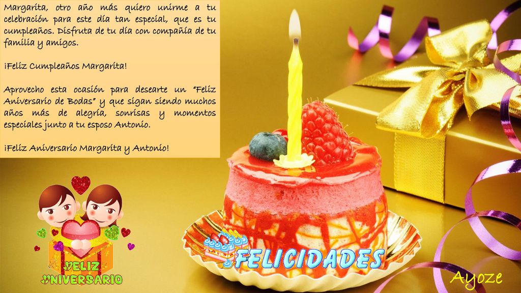 Margarita, otro año más quiero unirme a tu celebración para este día tan especial, que es tu cumpleaños. Disfruta de tu día con compañía de tu familia y amigos.
