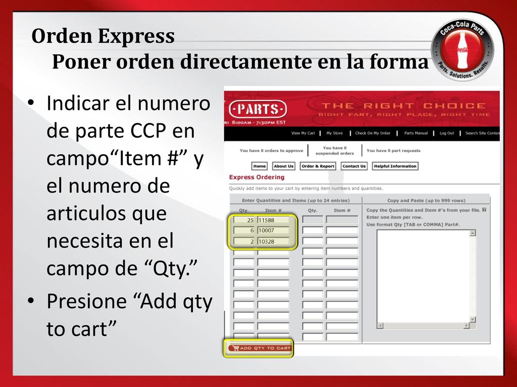 Orden Express Poner orden directamente en la forma