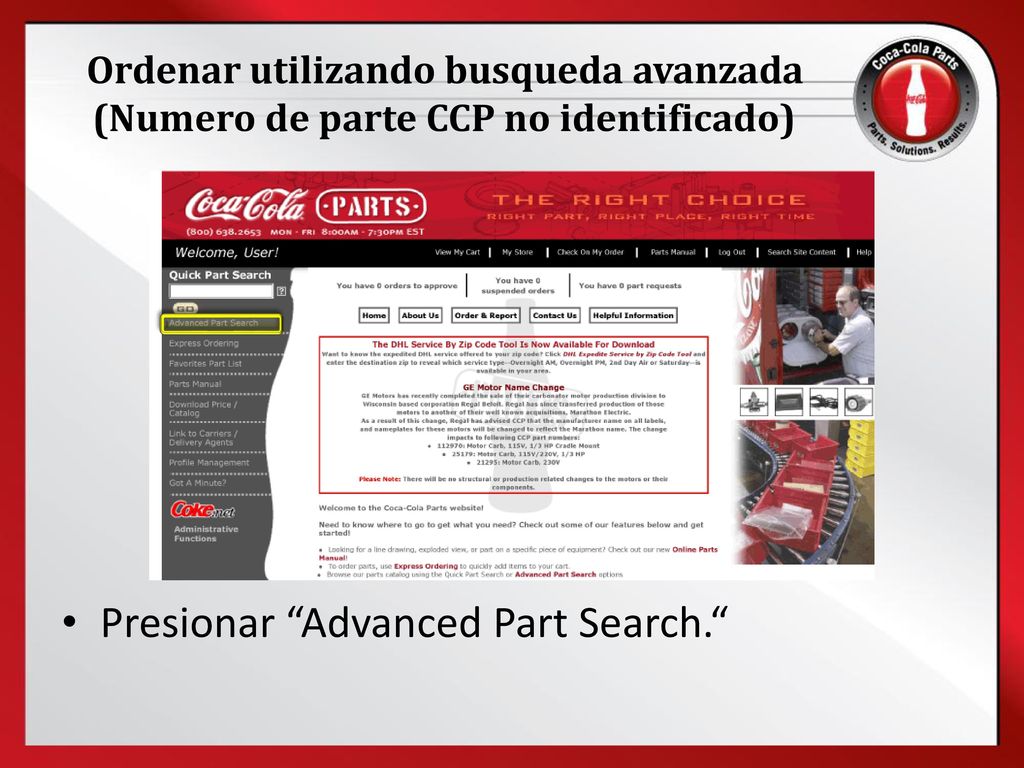 Ordenar utilizando busqueda avanzada (Numero de parte CCP no identificado)