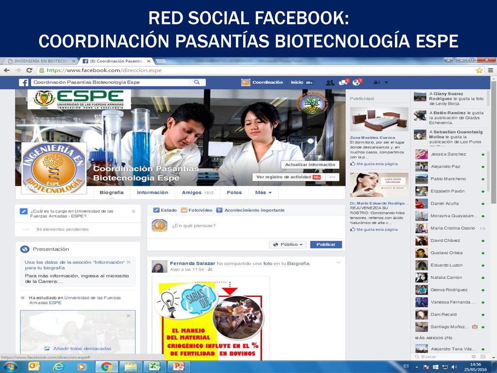 RED SOCIAL FACEBOOK: Coordinación Pasantías Biotecnología ESPE