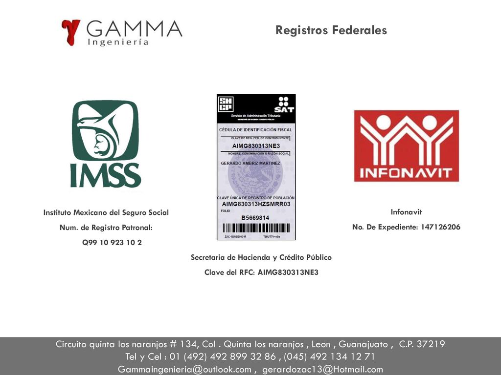 Registros Federales Instituto Mexicano del Seguro Social. Num. de Registro Patronal: Q