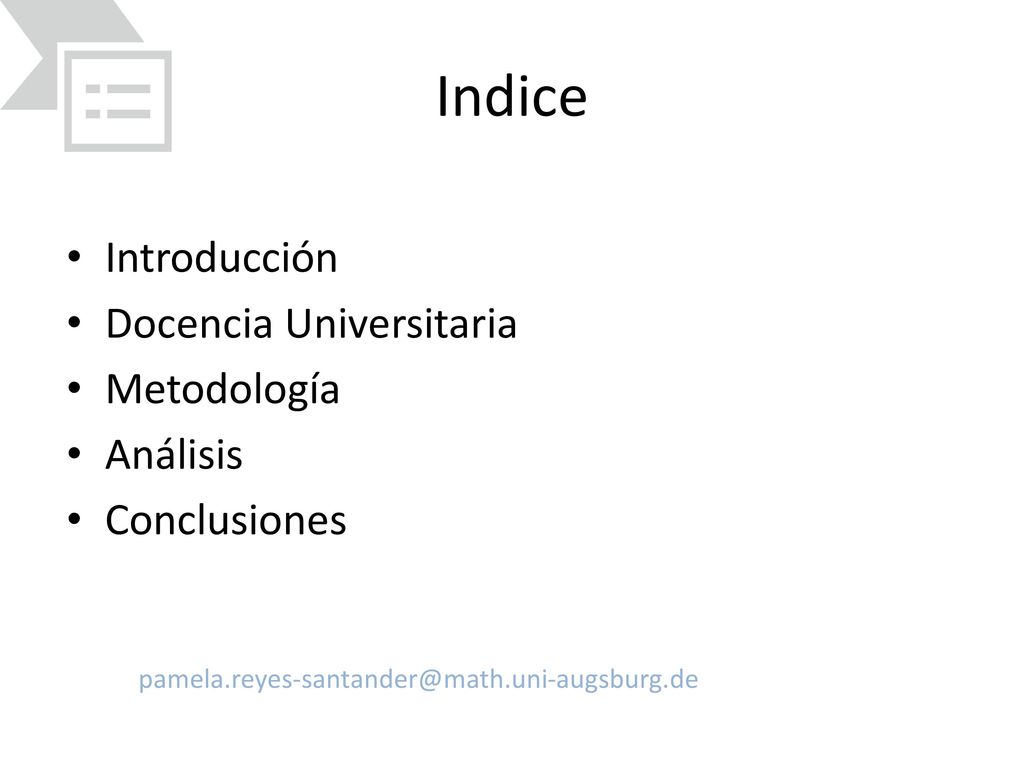 Indice Introducción Docencia Universitaria Metodología Análisis