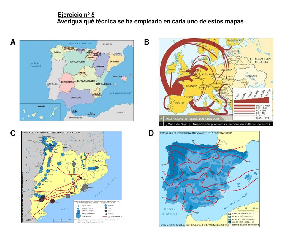 Averigua qué técnica se ha empleado en cada uno de estos mapas