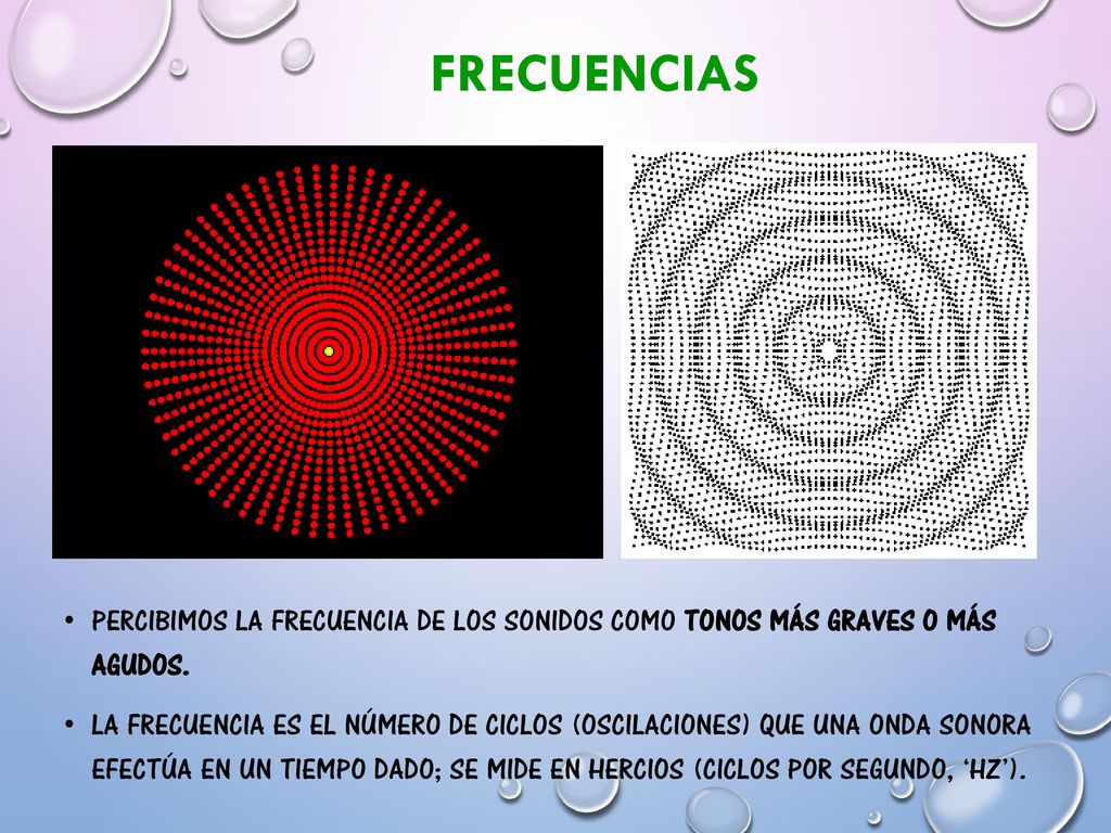 Frecuencias Percibimos la frecuencia de los sonidos como tonos más graves o más agudos.