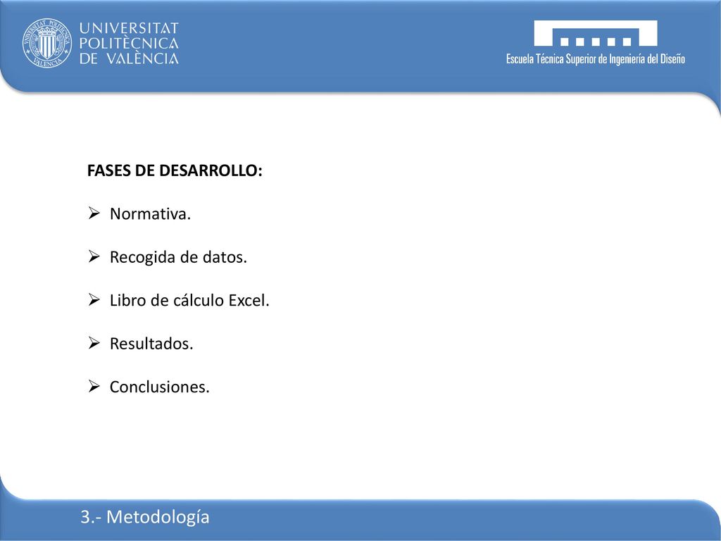 3.- Metodología FASES DE DESARROLLO: Normativa. Recogida de datos.