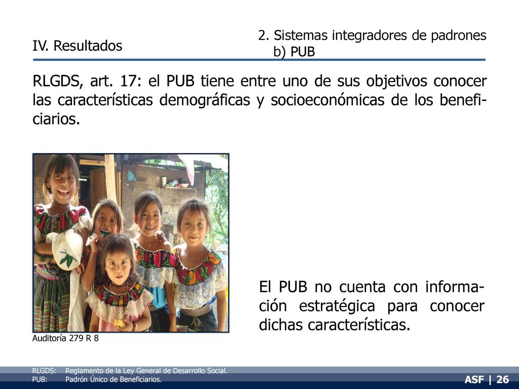 18/12/ Sistemas integradores de padrones. b) PUB. IV. Resultados.