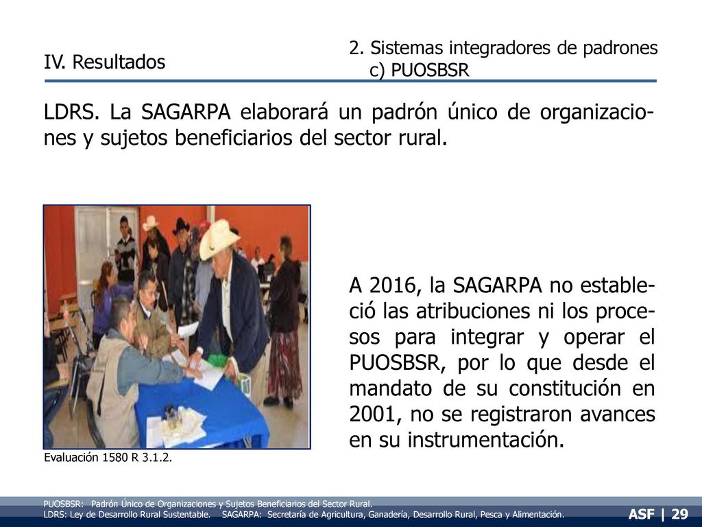 18/12/ Sistemas integradores de padrones. c) PUOSBSR. IV. Resultados.