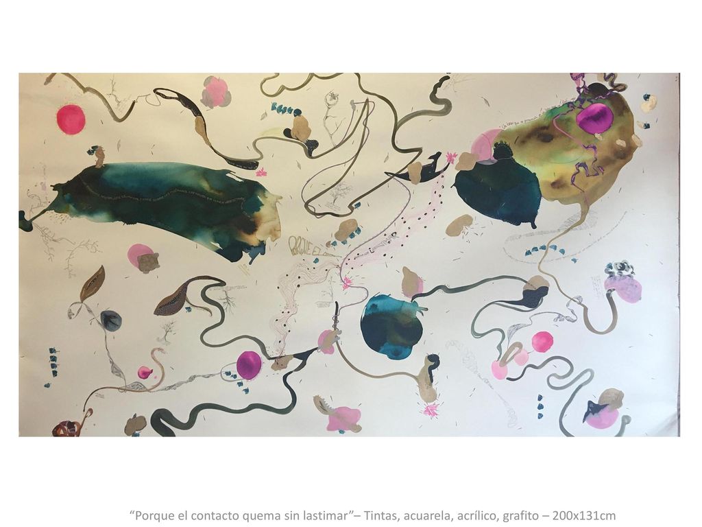 Porque el contacto quema sin lastimar – Tintas, acuarela, acrílico, grafito – 200x131cm