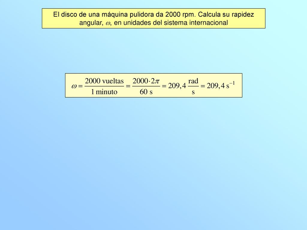 El disco de una máquina pulidora da 2000 rpm