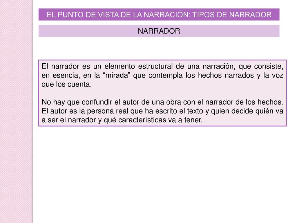 EL PUNTO DE VISTA DE LA NARRACIÓN: TIPOS DE NARRADOR