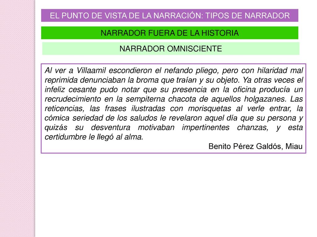 EL PUNTO DE VISTA DE LA NARRACIÓN: TIPOS DE NARRADOR