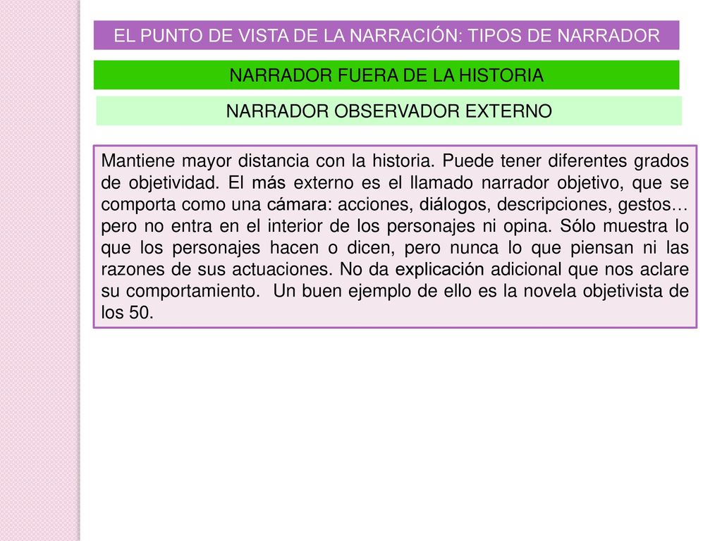 EL PUNTO DE VISTA DE LA NARRACIÓN: TIPOS DE NARRADOR