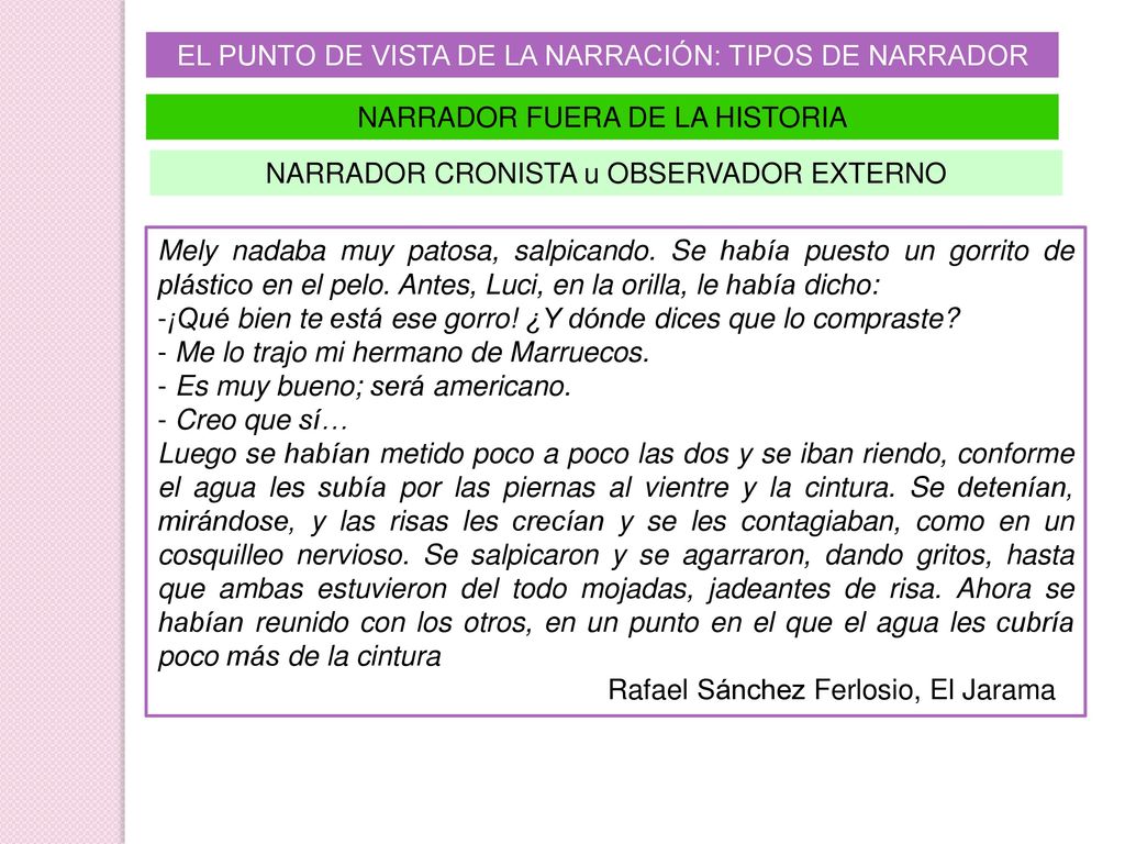 EL PUNTO DE VISTA DE LA NARRACIÓN: TIPOS DE NARRADOR