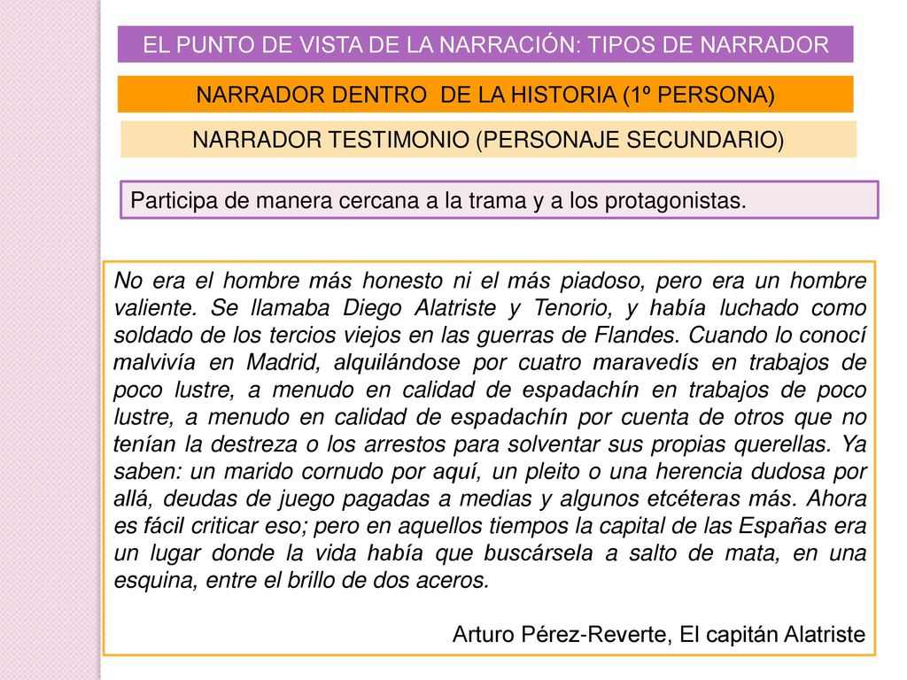 EL PUNTO DE VISTA DE LA NARRACIÓN: TIPOS DE NARRADOR