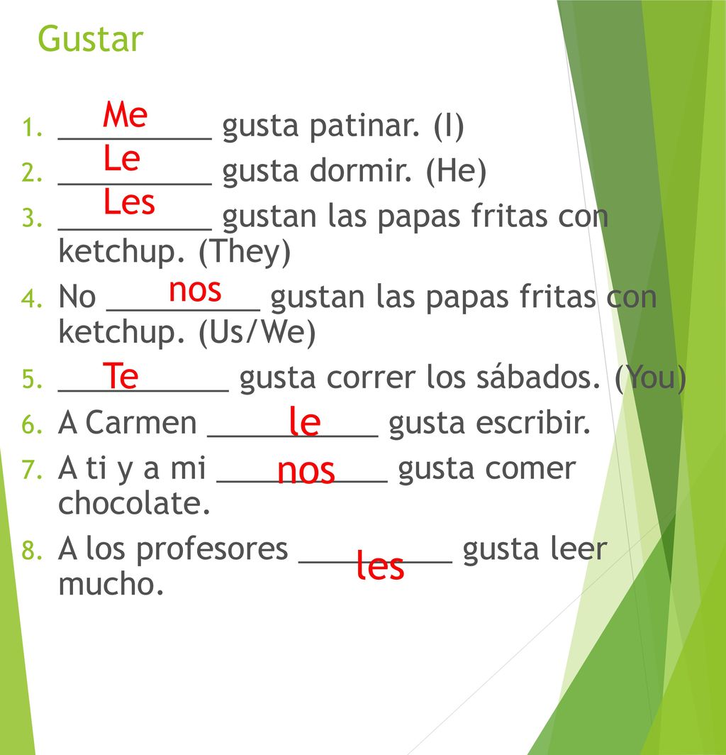 les Gustar Me Le Les nos Te le _________ gusta patinar. (I)