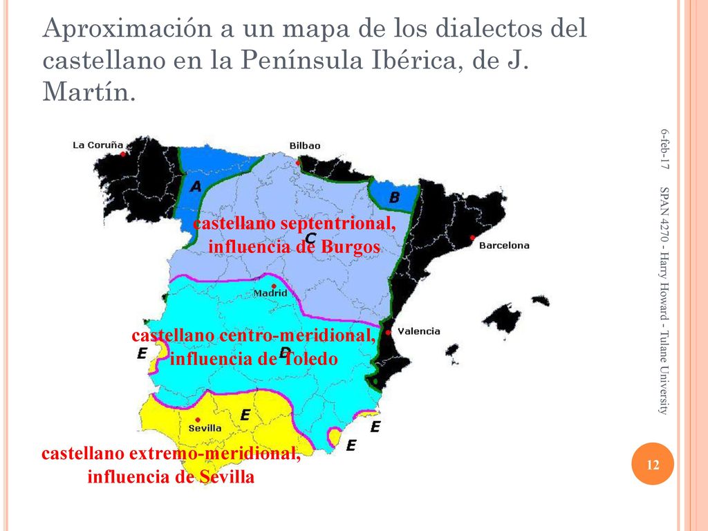 Aproximación a un mapa de los dialectos del castellano en la Península Ibérica, de J. Martín.
