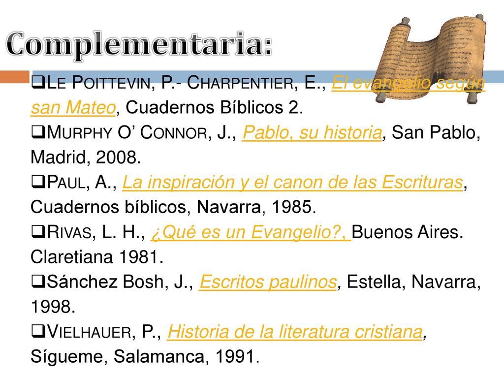 Complementaria: Le Poittevin, P.- Charpentier, E., El evangelio según san Mateo, Cuadernos Bíblicos 2.