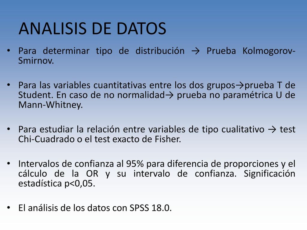 ANALISIS DE DATOS Para determinar tipo de distribución → Prueba Kolmogorov-Smirnov.