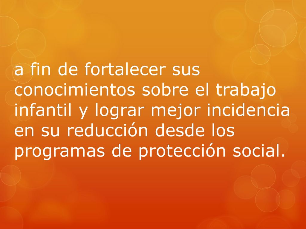 a fin de fortalecer sus conocimientos sobre el trabajo infantil y lograr mejor incidencia en su reducción desde los programas de protección social.
