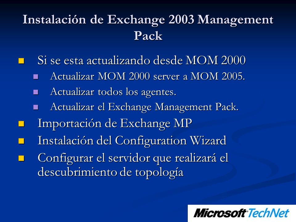 Instalación de Exchange 2003 Management Pack