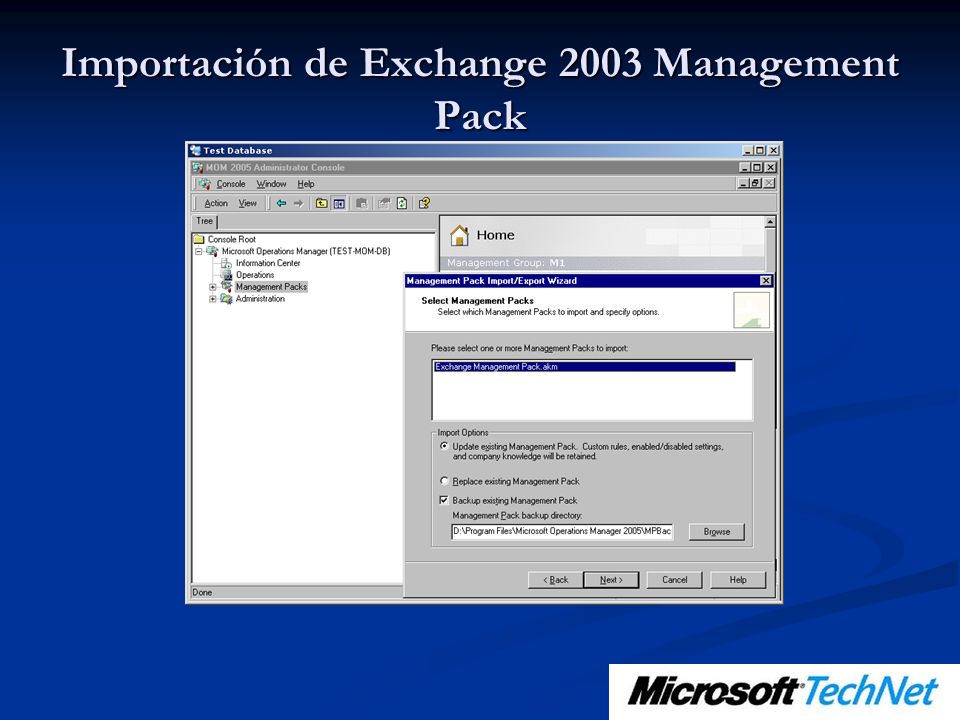 Importación de Exchange 2003 Management Pack