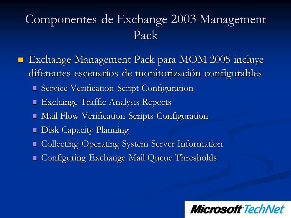 Componentes de Exchange 2003 Management Pack