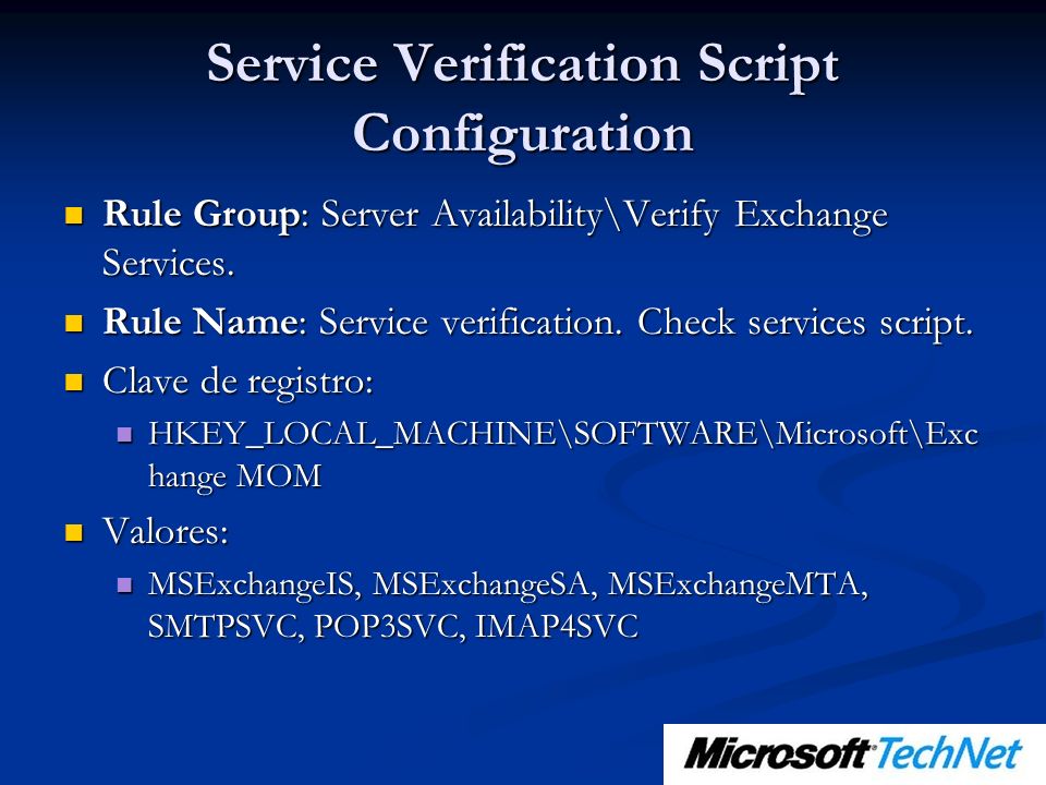 Service Verification Script Configuration