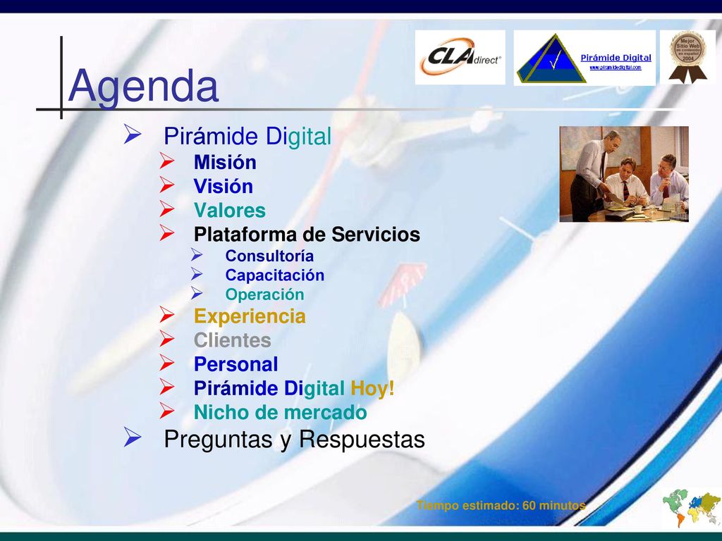 Agenda Pirámide Digital Preguntas y Respuestas Misión Visión Valores