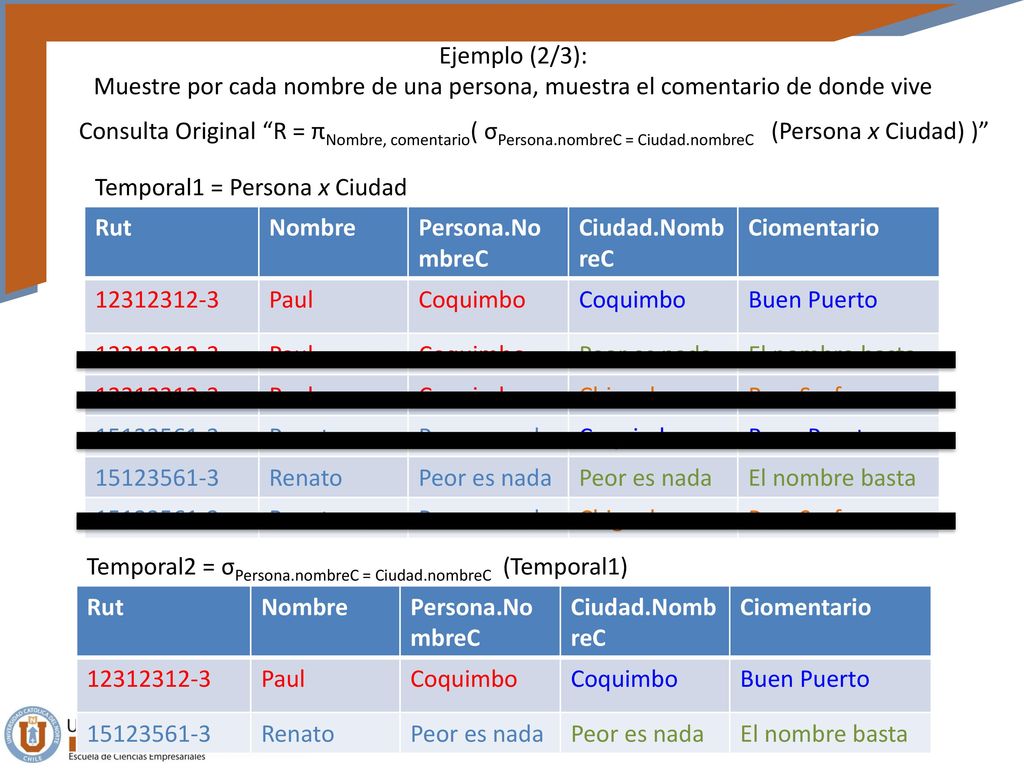 Ejemplo (2/3): Muestre por cada nombre de una persona, muestra el comentario de donde vive