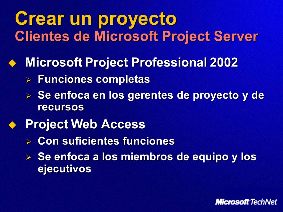 Crear un proyecto Clientes de Microsoft Project Server