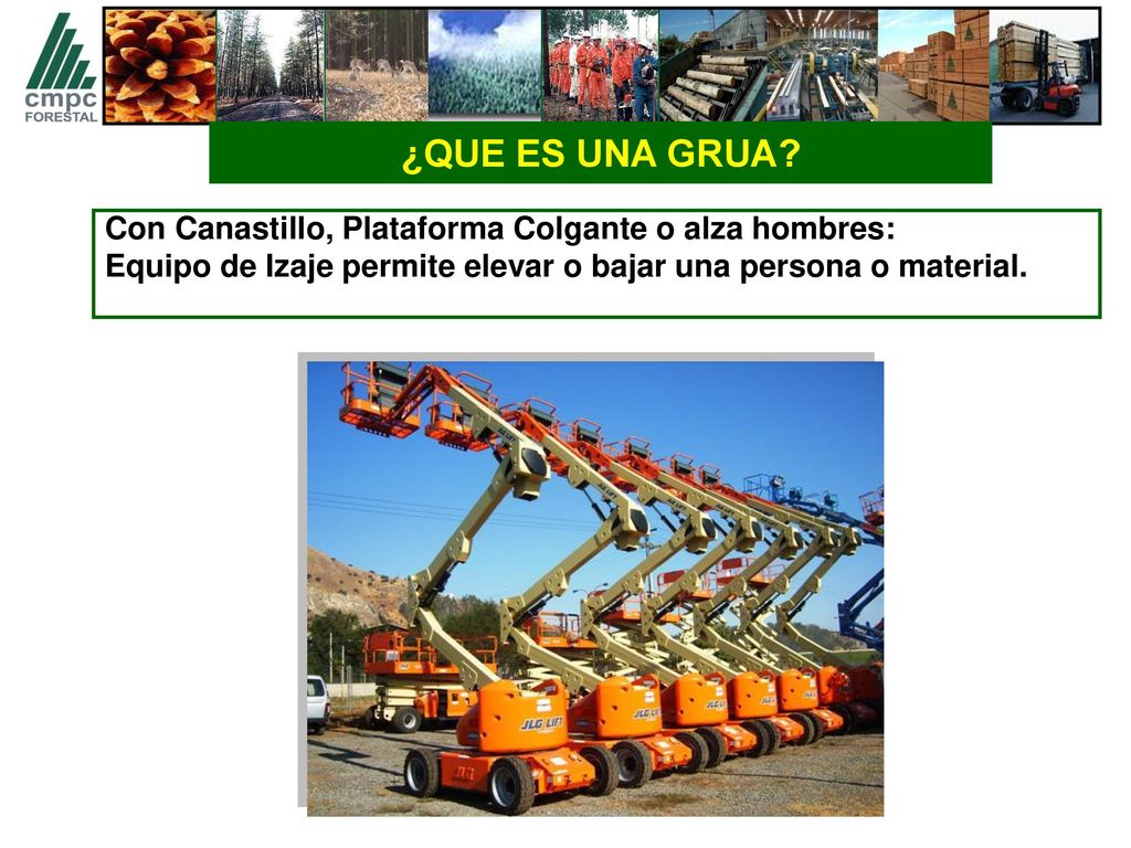¿QUE ES UNA GRUA Con Canastillo, Plataforma Colgante o alza hombres: