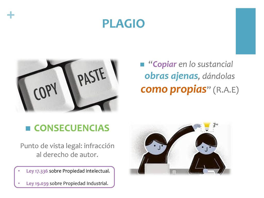 PLAGIO Copiar en lo sustancial obras ajenas, dándolas como propias (R.A.E) CONSECUENCIAS.