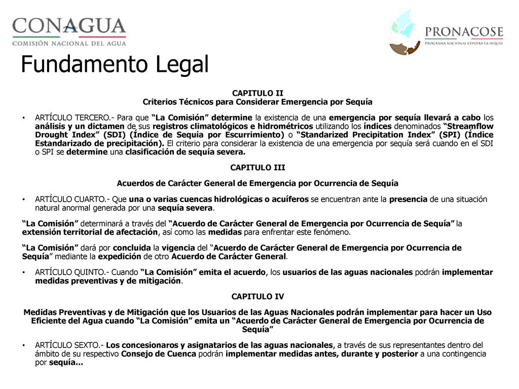 Fundamento Legal CAPITULO II Criterios Técnicos para Considerar Emergencia por Sequía.