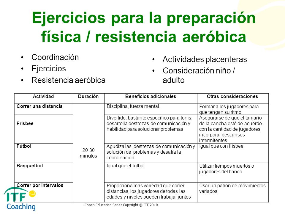 Ejercicios para la preparación física / resistencia aeróbica