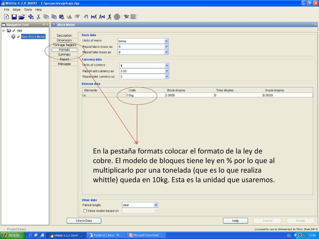 En la pestaña formats colocar el formato de la ley de cobre